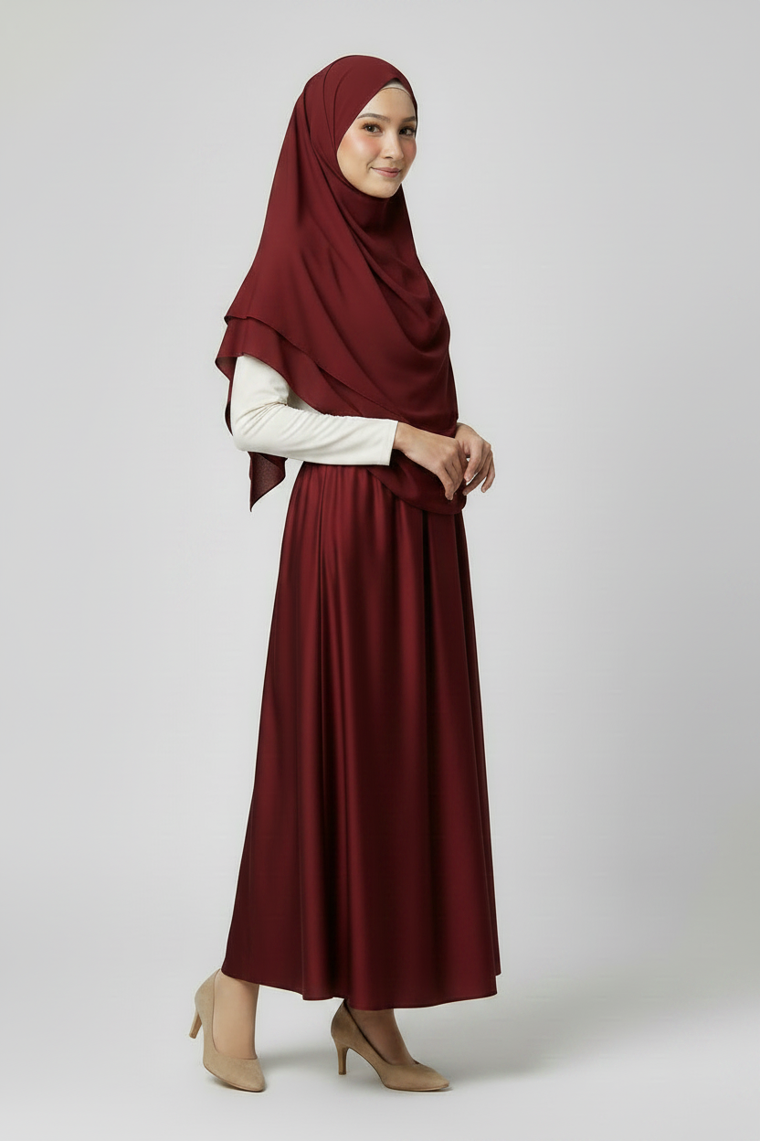 Raffida Zara Satin Flare Skirt In Maroon