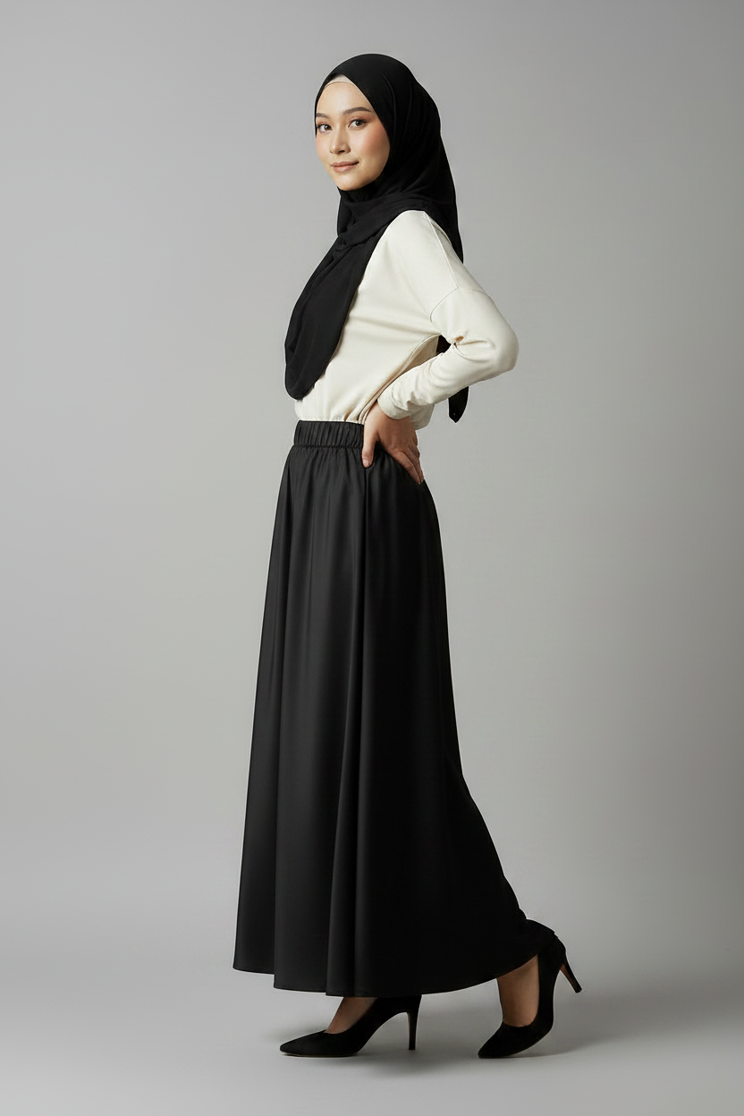 Raffida Zara Satin Flare Skirt In Black