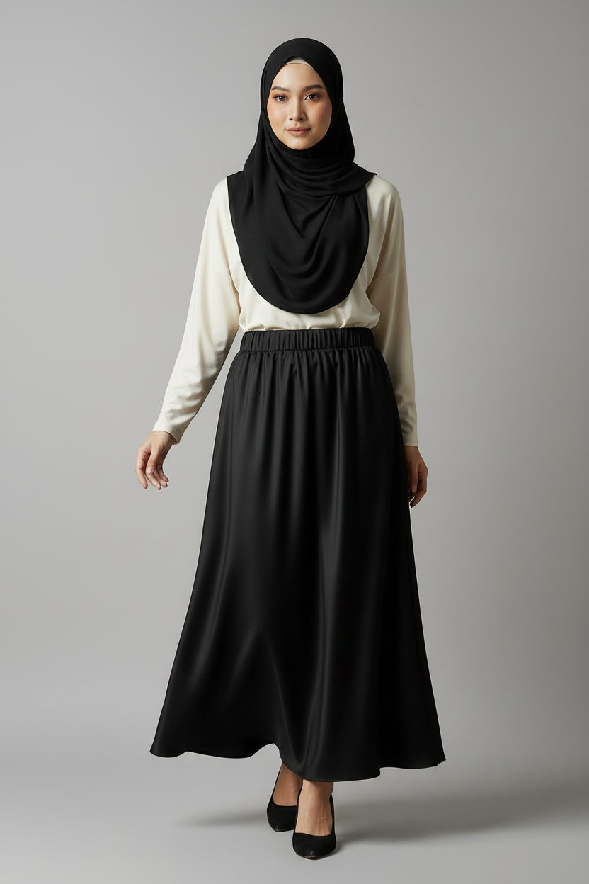 Raffida Zara Satin Flare Skirt In Black
