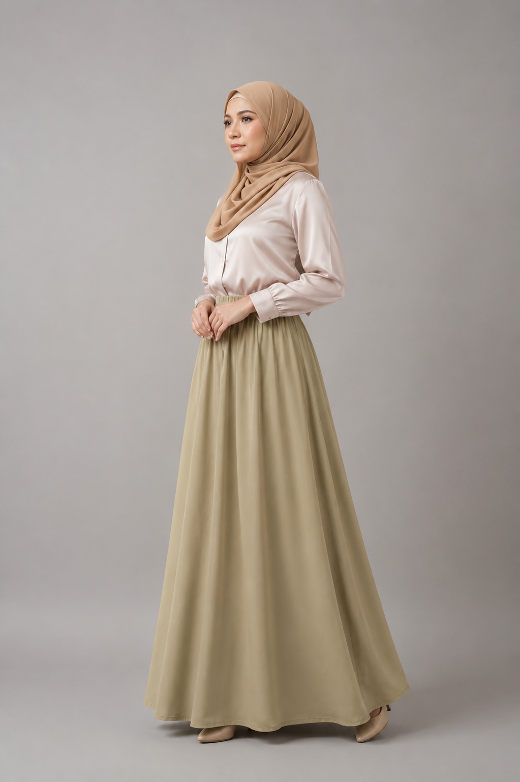 Raffida Zara Satin Flare Skirt In Champagne