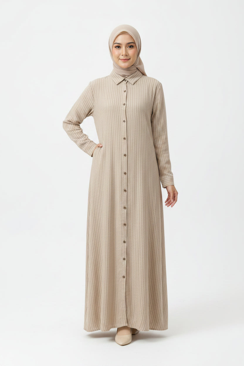 Raffida Mega Linen Dress In Beige