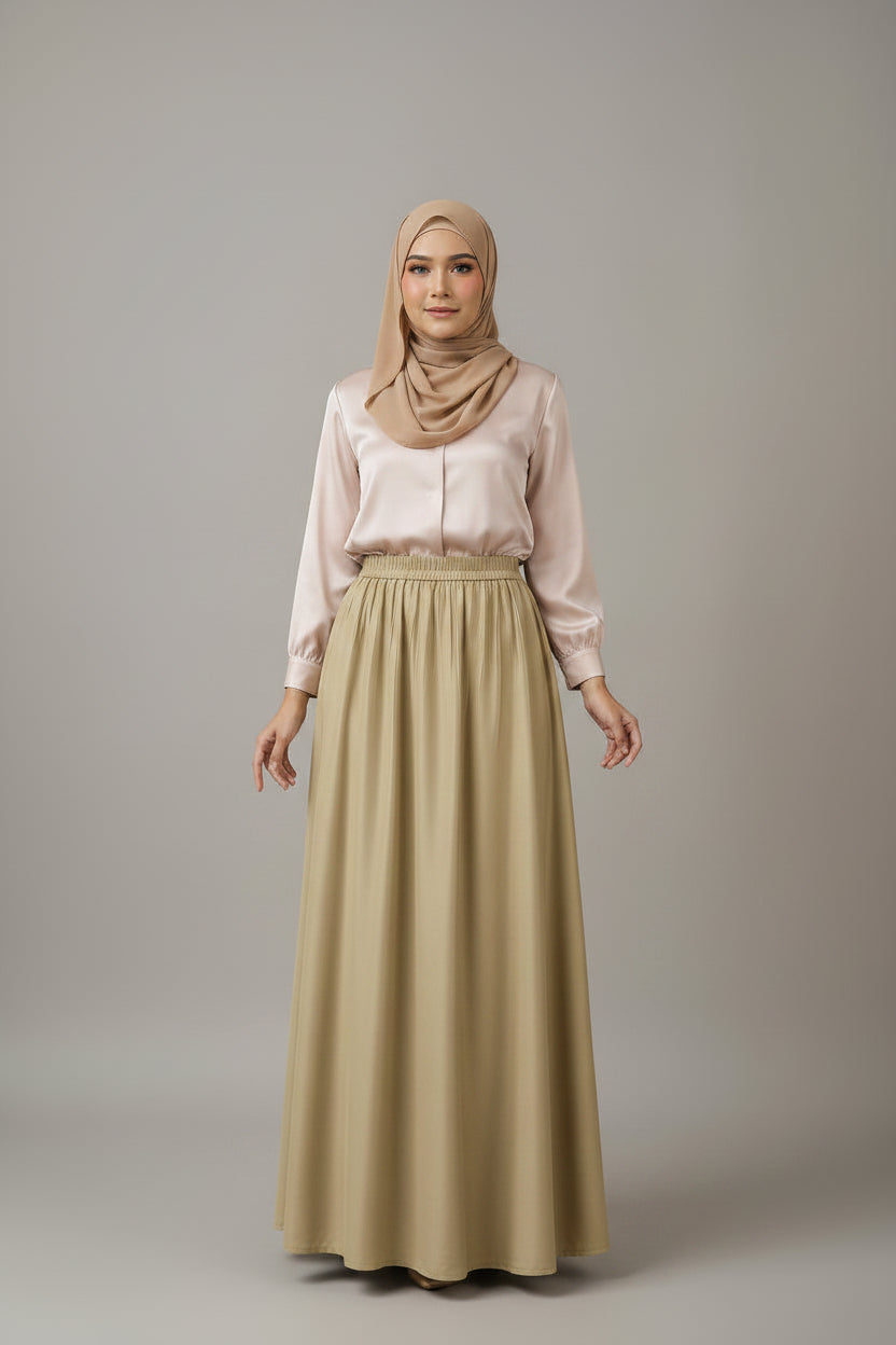Raffida Zara Satin Flare Skirt In Champagne