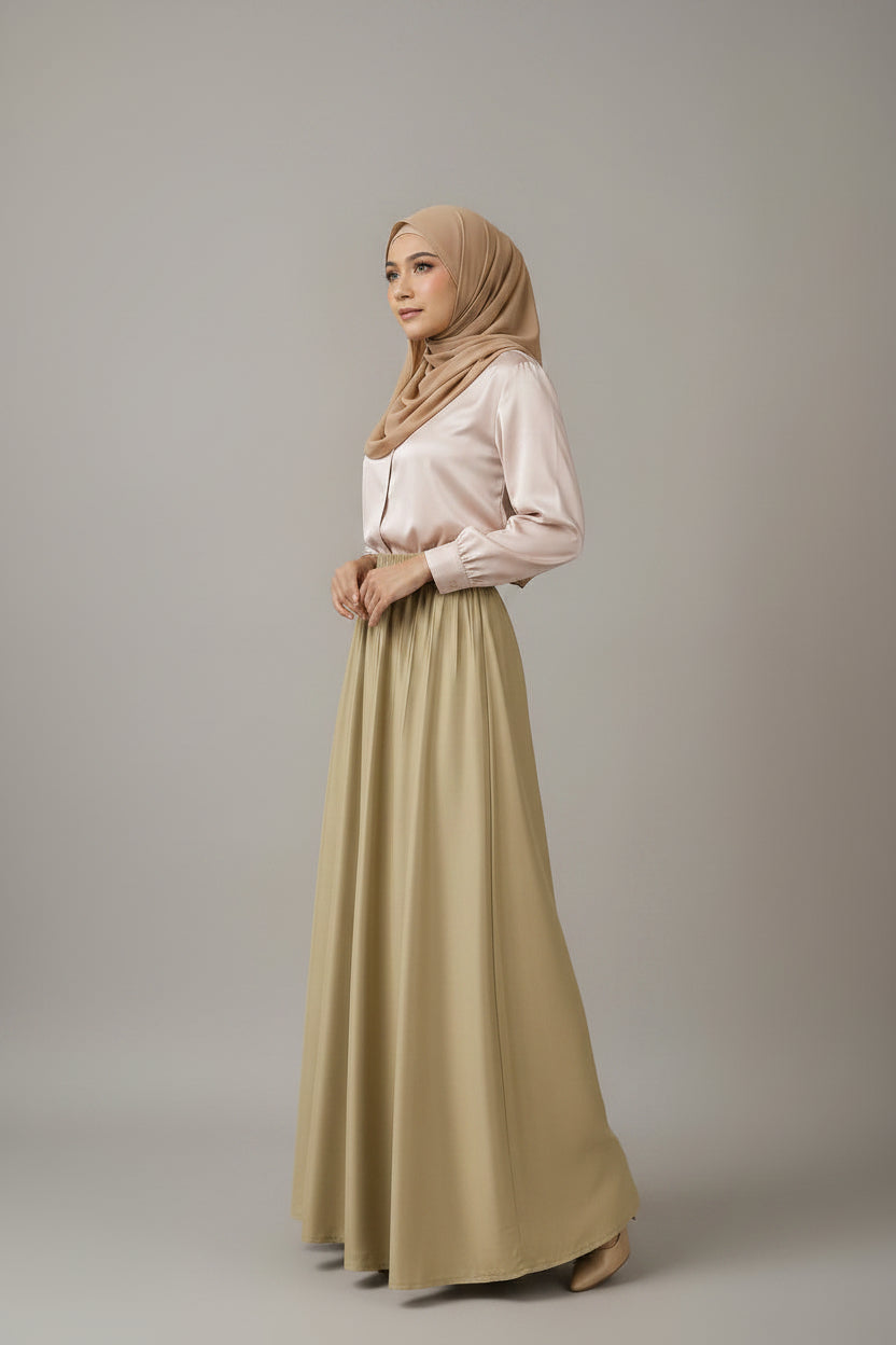 Raffida Zara Satin Flare Skirt In Champagne