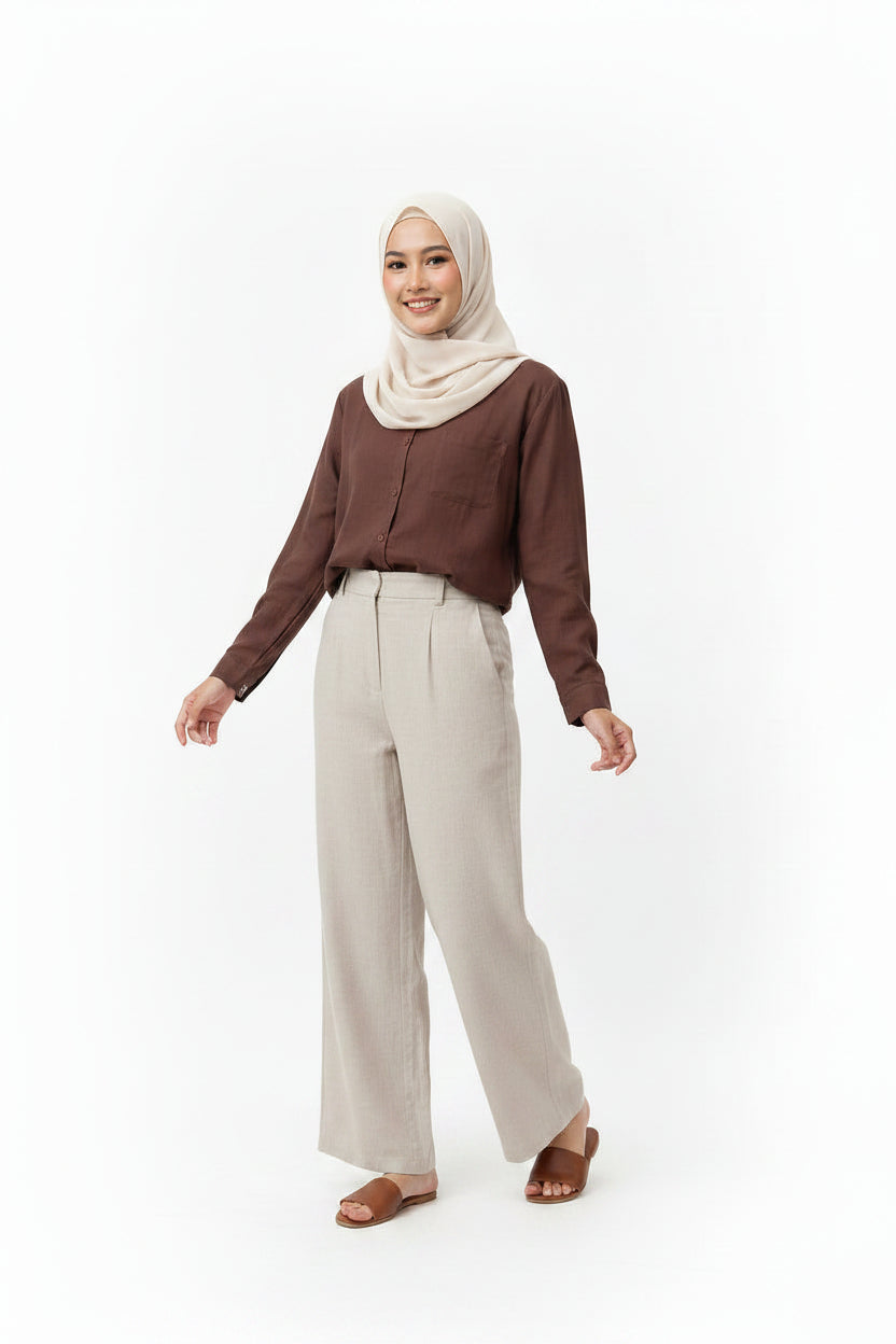 Raffida Jasmine Linen In Coffee Brown