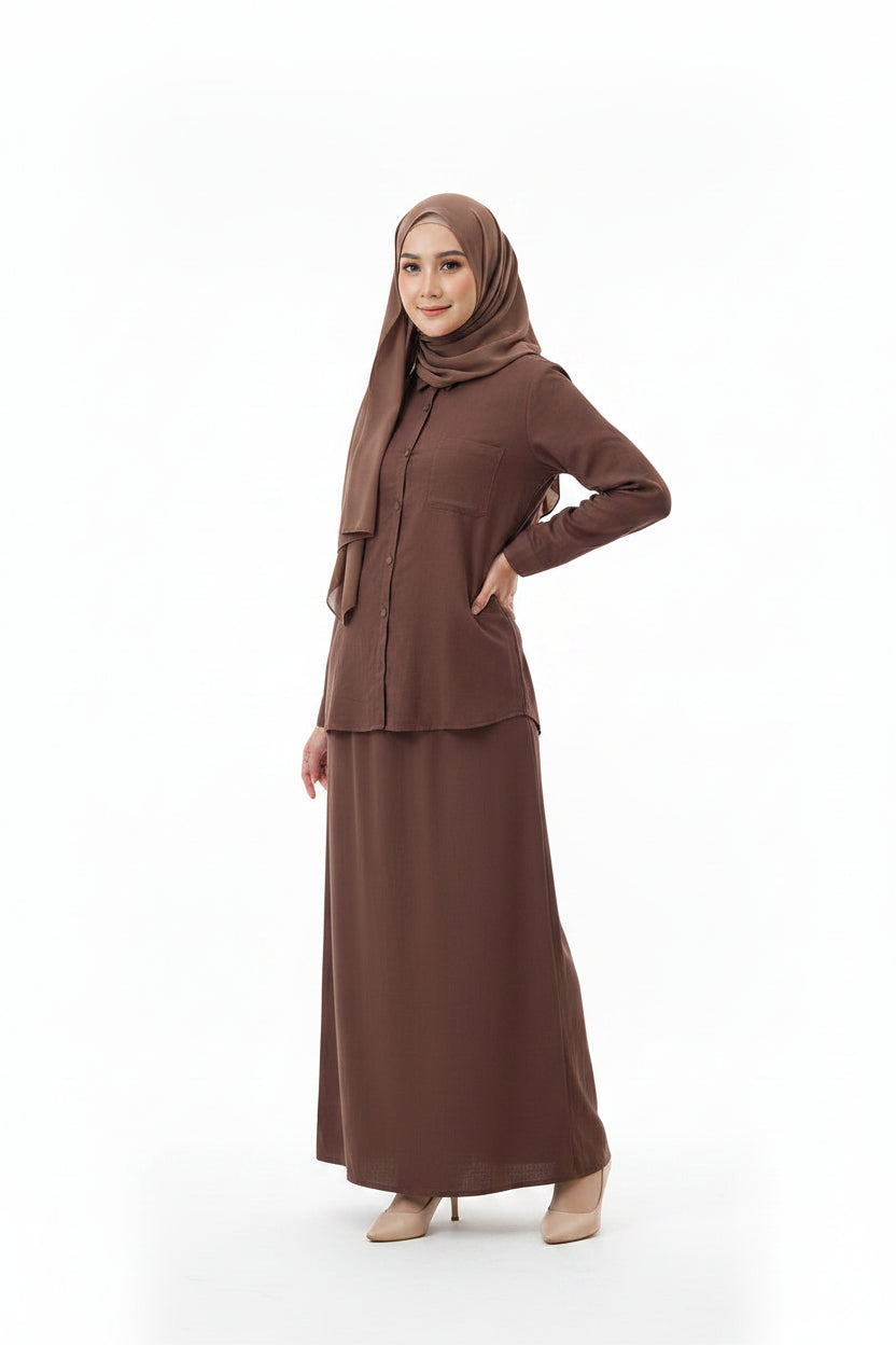 Raffida Jasmine Linen In Coffee Brown
