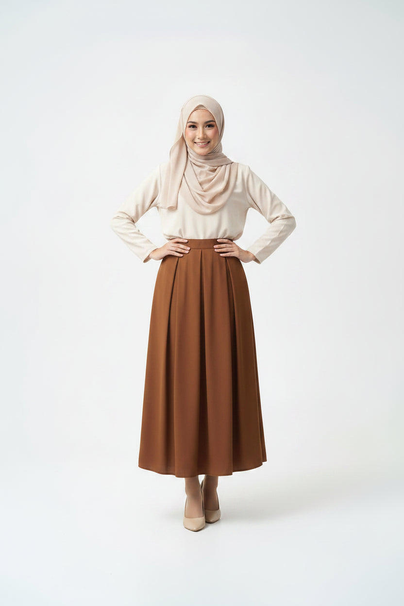 Raffida Michelle Pleated Skirt In Dark Brown