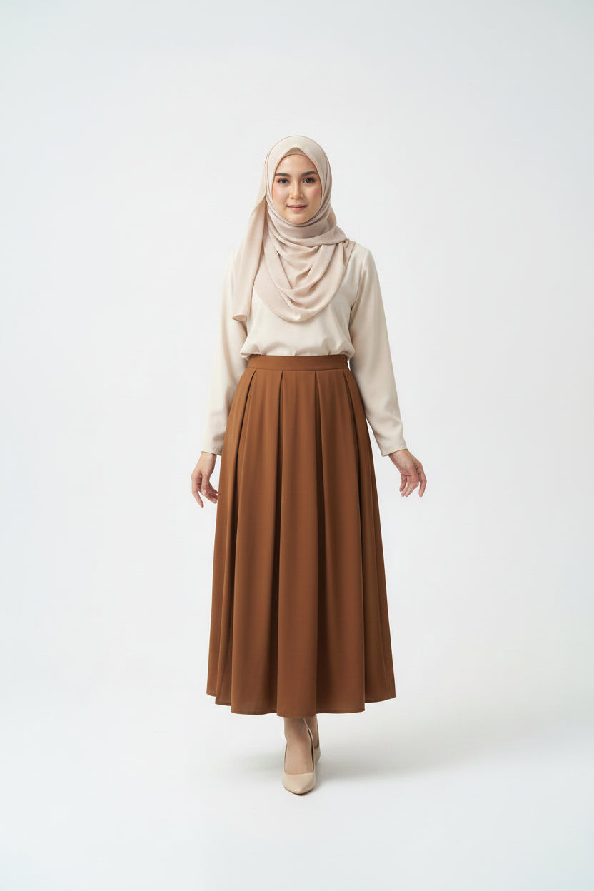 Raffida Michelle Pleated Skirt In Dark Brown